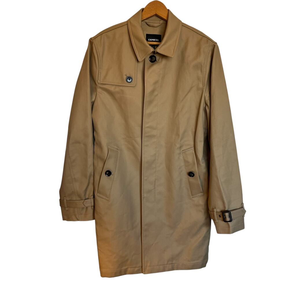 Express Men's Trench Coat Tan Cotton Mid Length Jacket Old Money Classic Size M